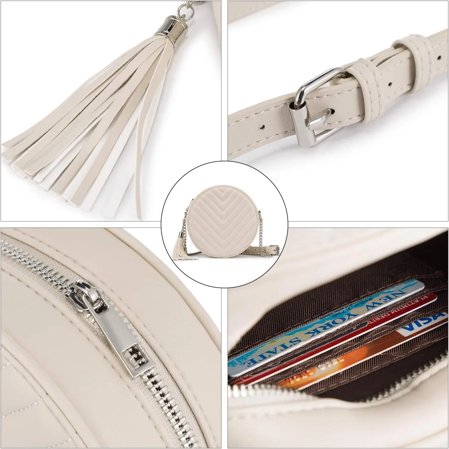 Crossbody Bags for Women Round Purse Quilted purse, Faux Leather, with Tassel