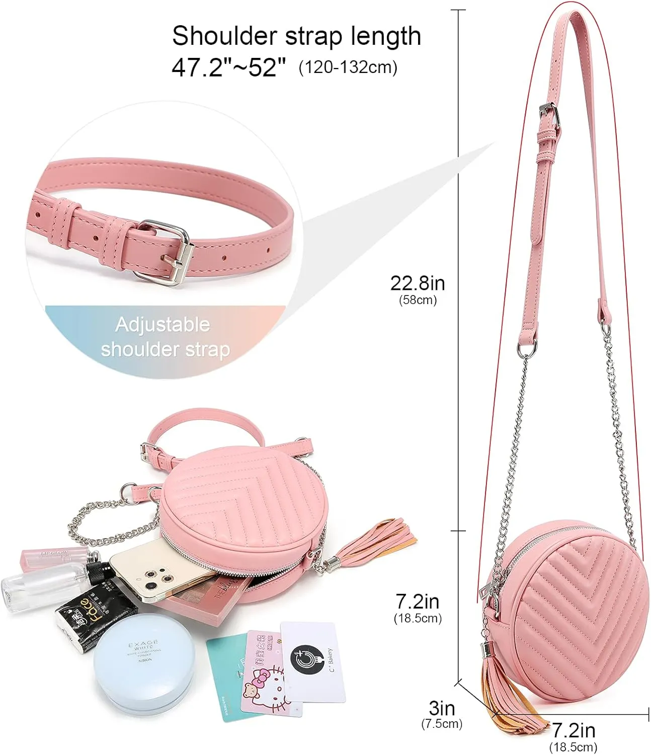 Crossbody Bags for Women Round Purse Quilted purse, Faux Leather, with Tassel