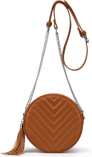 Crossbody Bags for Women Round Purse Quilted purse, Faux Leather, with Tassel