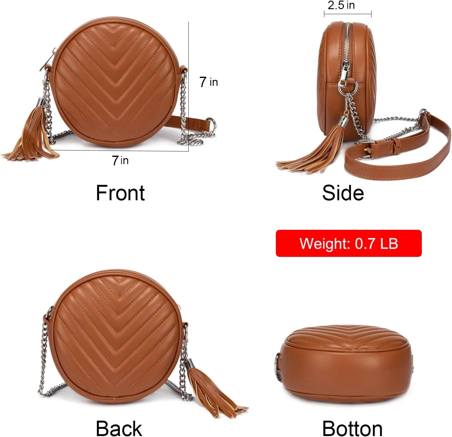 Crossbody Bags for Women Round Purse Quilted purse, Faux Leather, with Tassel
