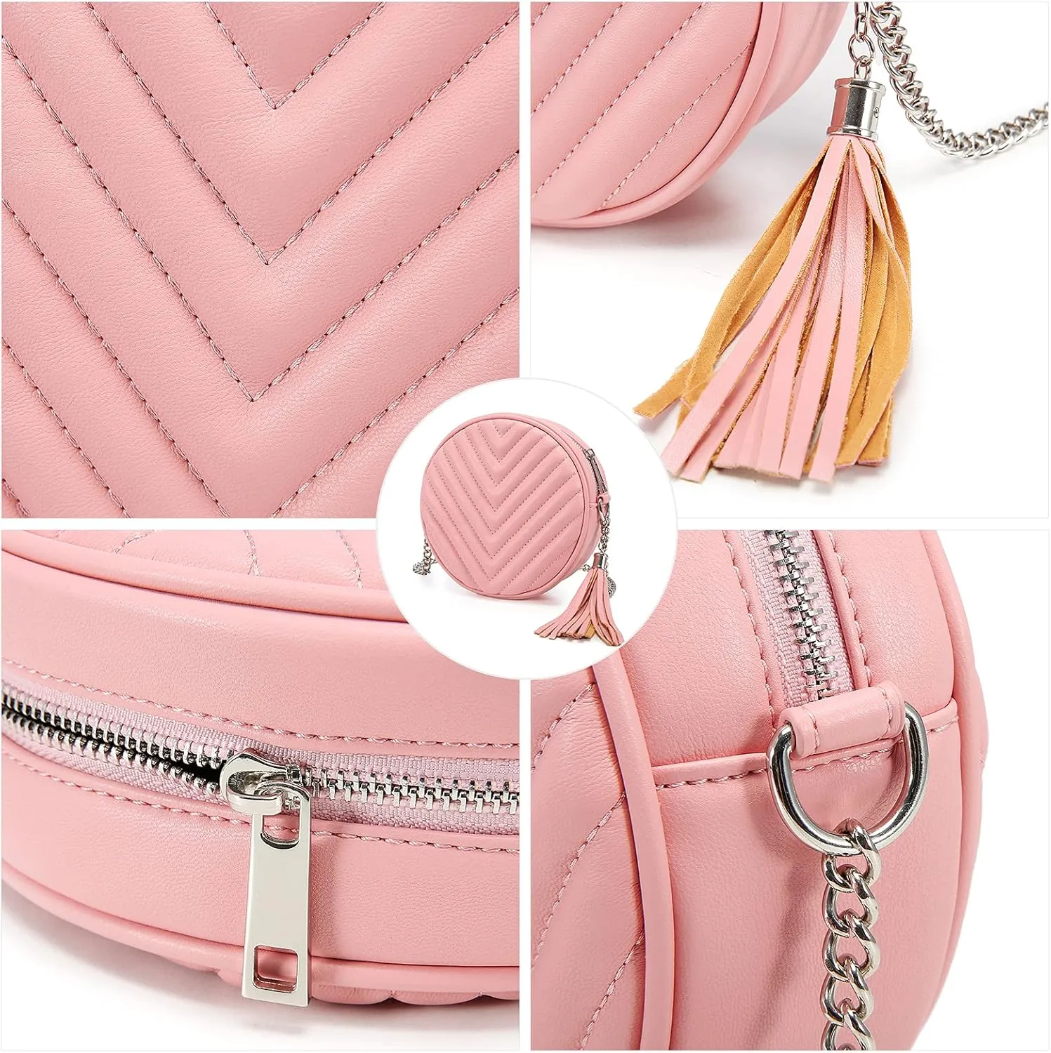 Crossbody Bags for Women Round Purse Quilted purse, Faux Leather, with Tassel