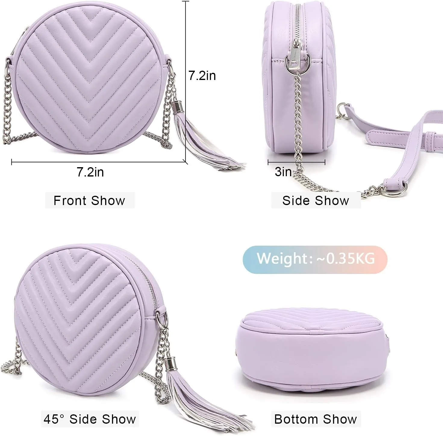 Crossbody Bags for Women Round Purse Quilted purse, Faux Leather, with Tassel