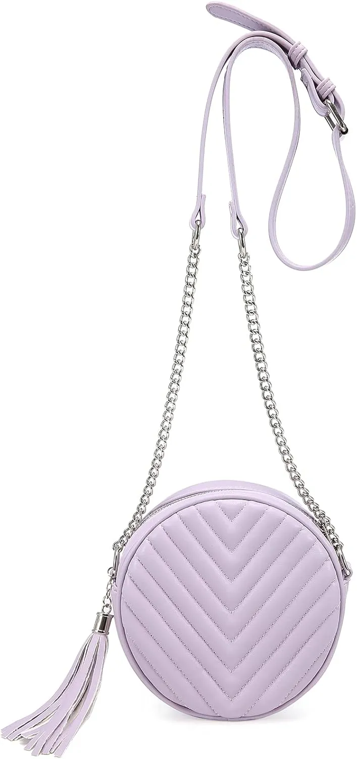 Crossbody Bags for Women Round Purse Quilted purse, Faux Leather, with Tassel