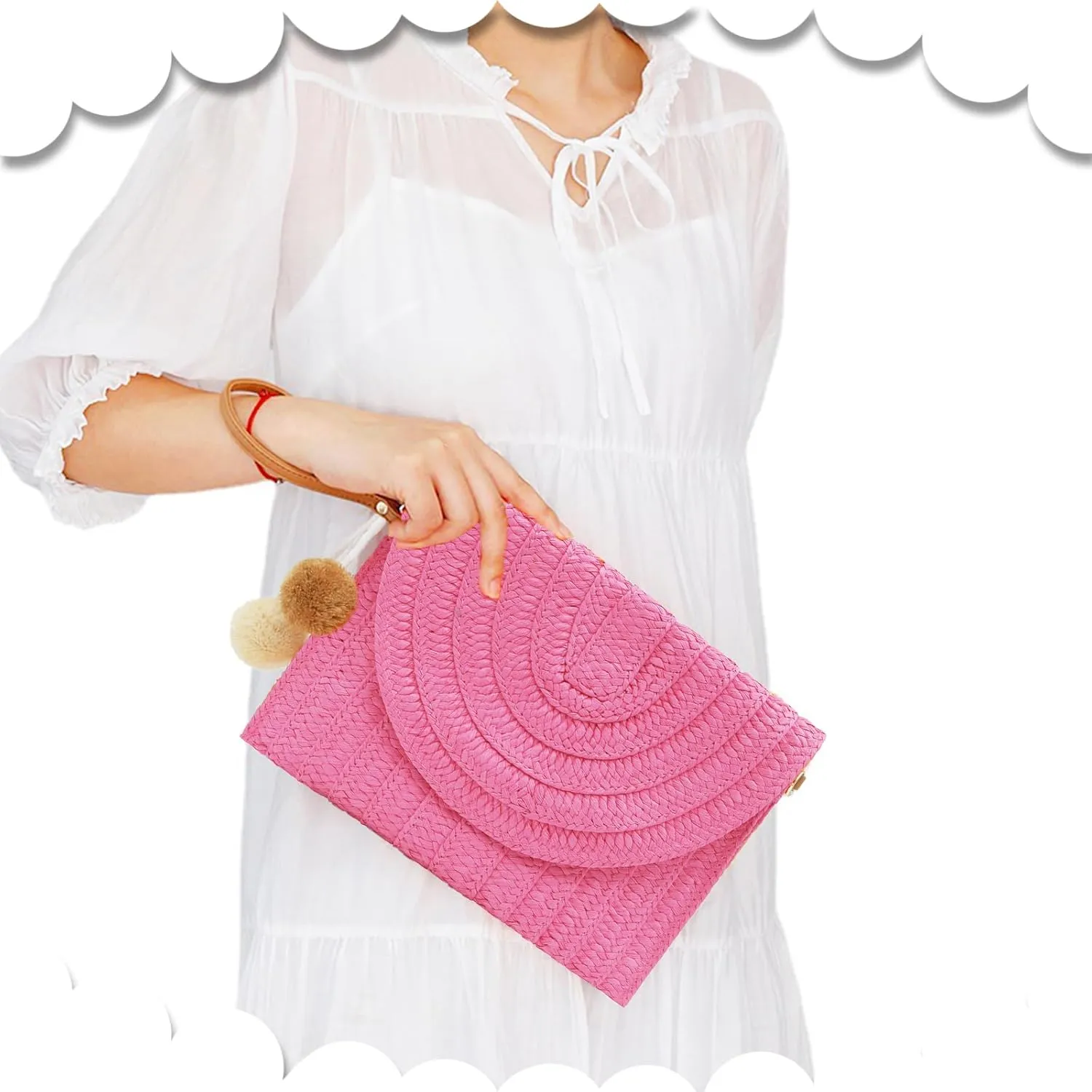 Crossbody Bags for Women, Straw Clutch Purses, Bohemian Handmade Woven Envelope Package