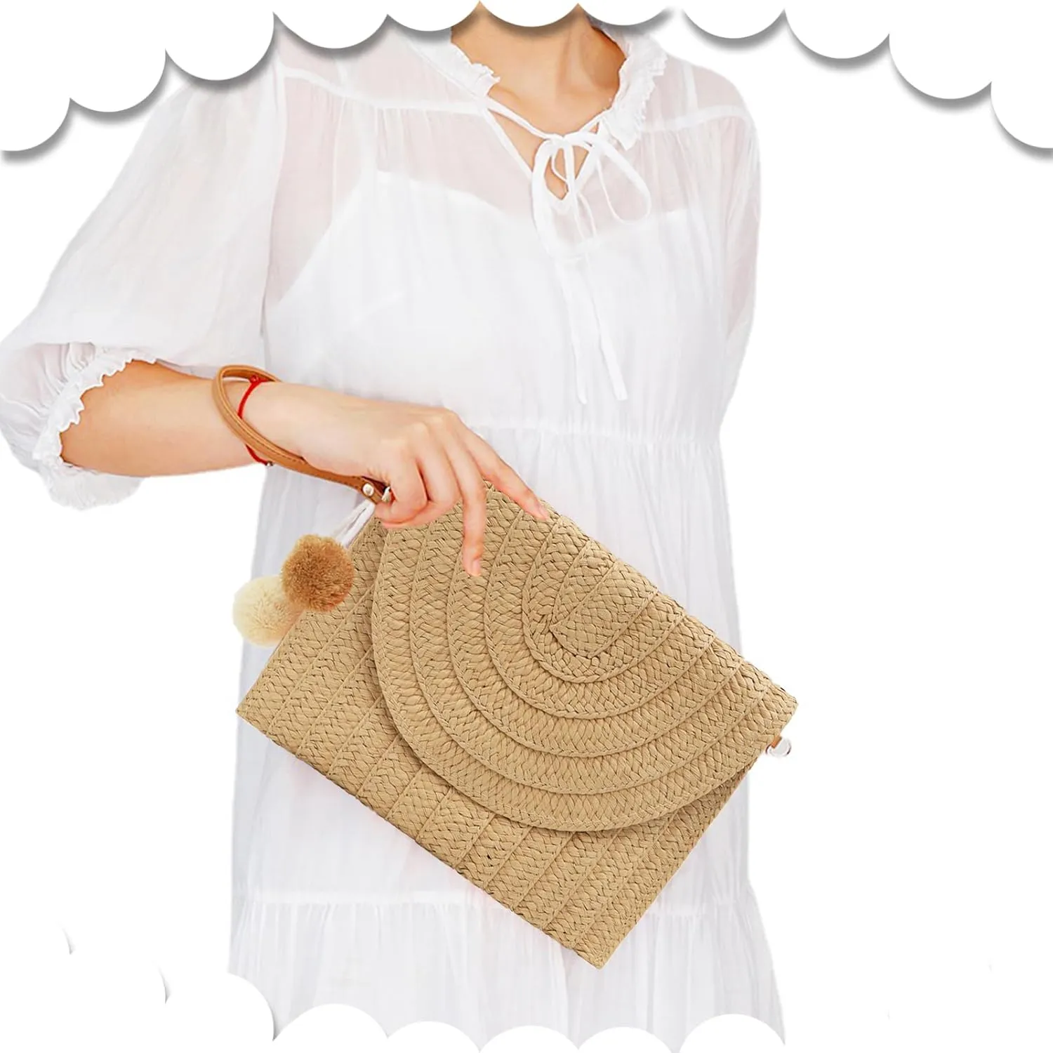 Crossbody Bags for Women, Straw Clutch Purses, Bohemian Handmade Woven Envelope Package
