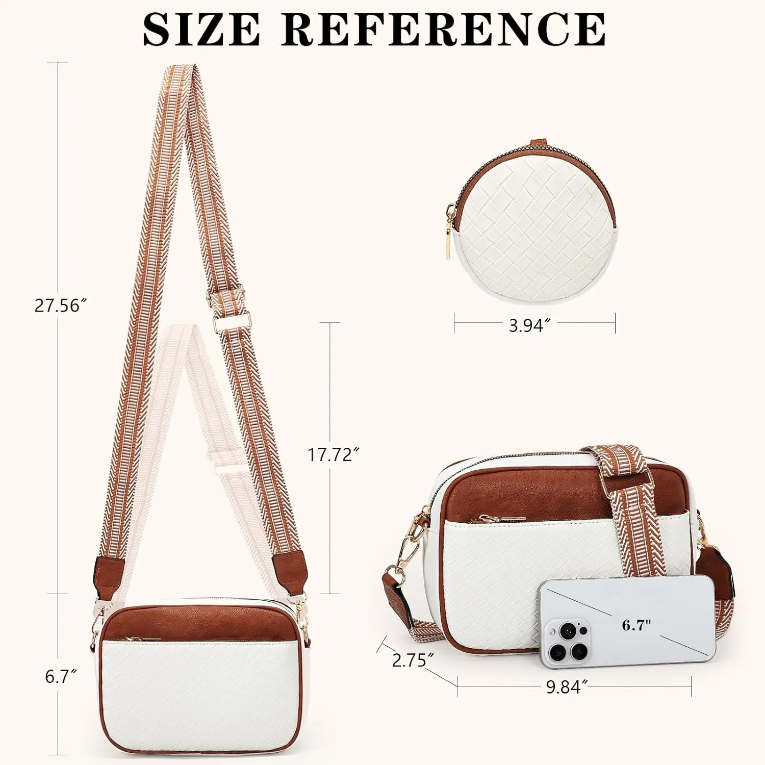 Crossbody Purses for Women Vegan Leather Small Handbags Bags with Detachable Coin Pouch Adjustable Guitar Wide Strap