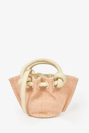 Cult Gaia Cream Leather/Raffia Mini Basket Top Handle w/ Strap