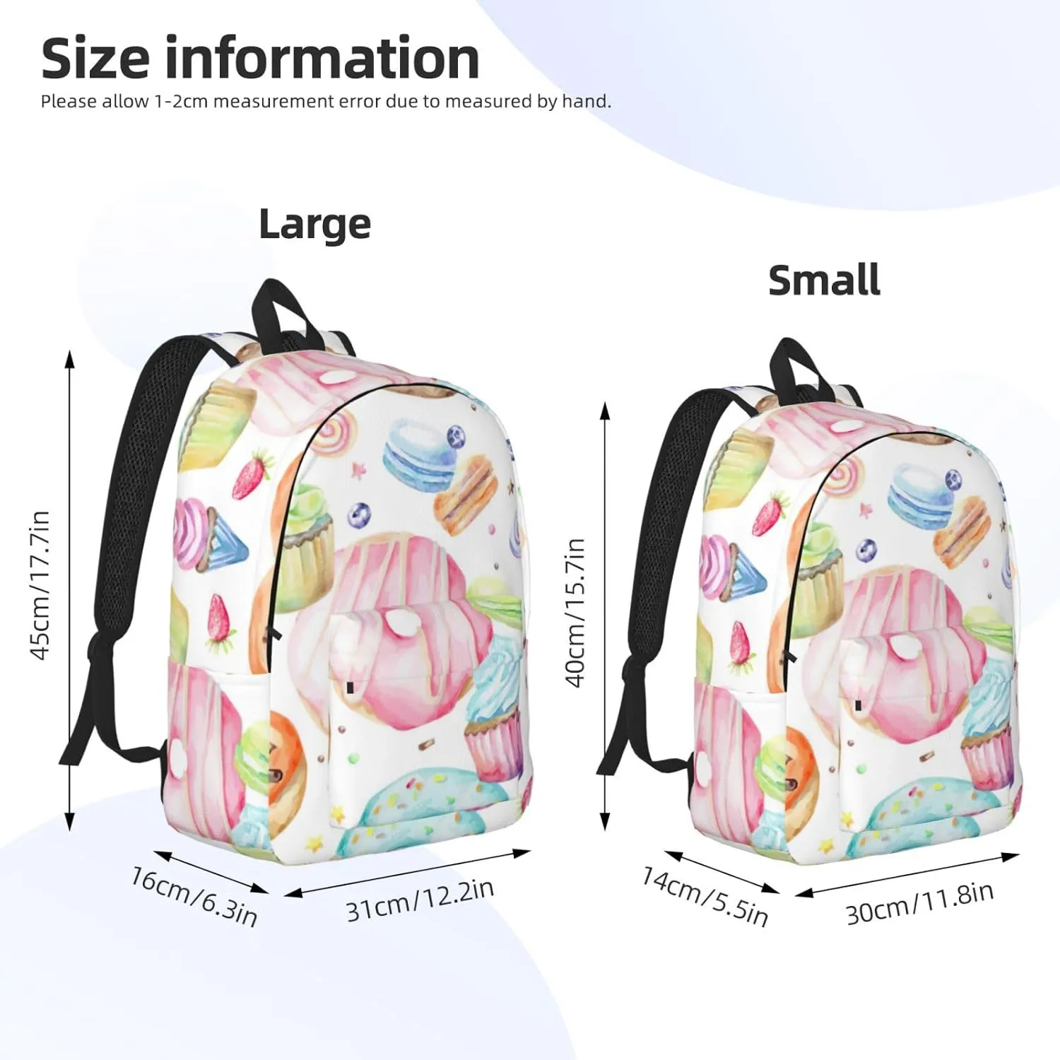 Cupcakes Donuts Muffins Sugar Print Canvas Backpack Women,Mens Travel Casual Daypack Bookbag For Laptop Work Travel Hiking