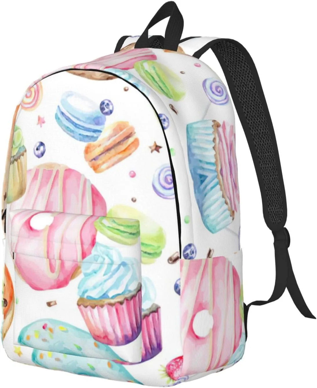 Cupcakes Donuts Muffins Sugar Print Canvas Backpack Women,Mens Travel Casual Daypack Bookbag For Laptop Work Travel Hiking