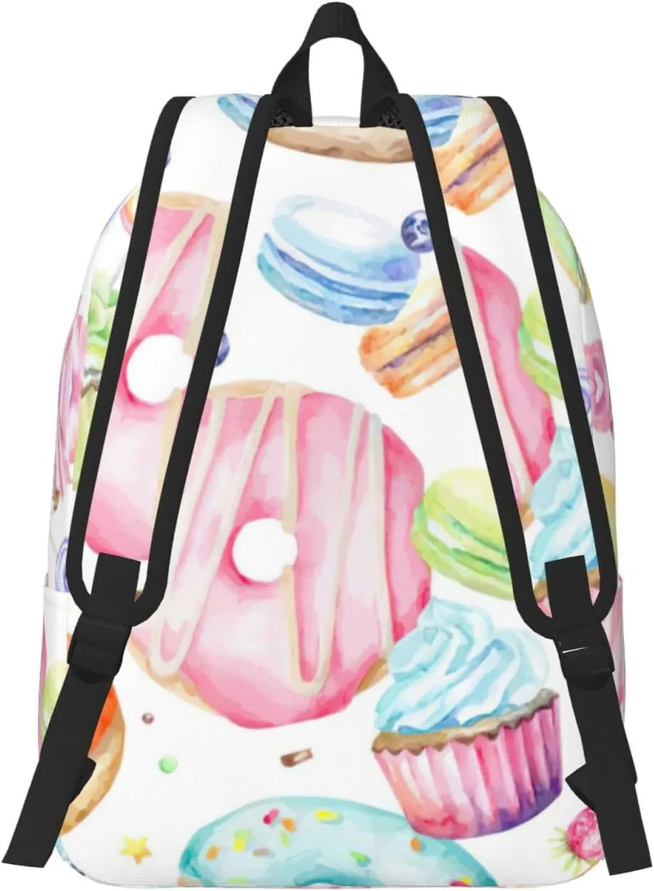 Cupcakes Donuts Muffins Sugar Print Canvas Backpack Women,Mens Travel Casual Daypack Bookbag For Laptop Work Travel Hiking