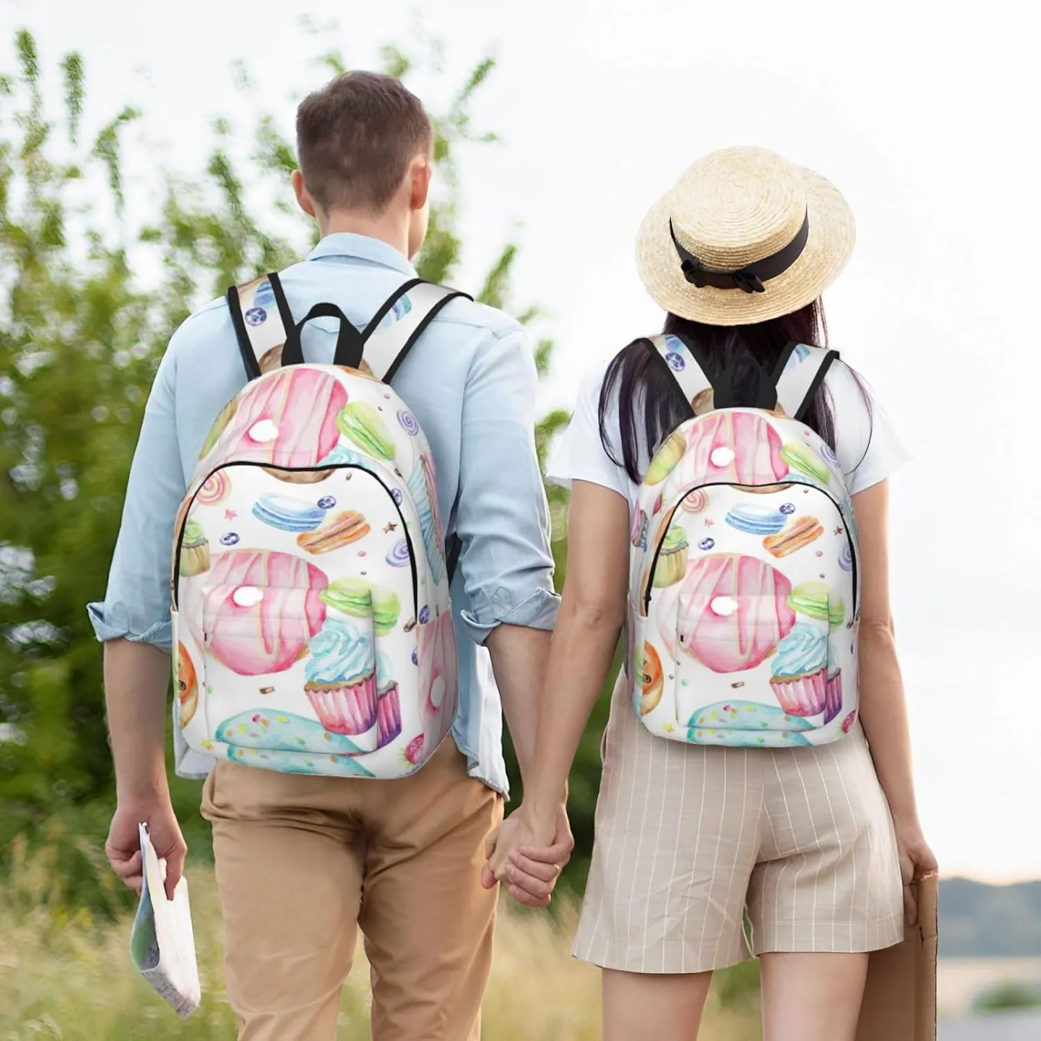 Cupcakes Donuts Muffins Sugar Print Canvas Backpack Women,Mens Travel Casual Daypack Bookbag For Laptop Work Travel Hiking