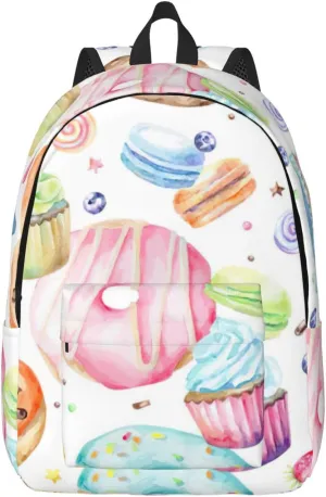 Cupcakes Donuts Muffins Sugar Print Canvas Backpack Women,Mens Travel Casual Daypack Bookbag For Laptop Work Travel Hiking