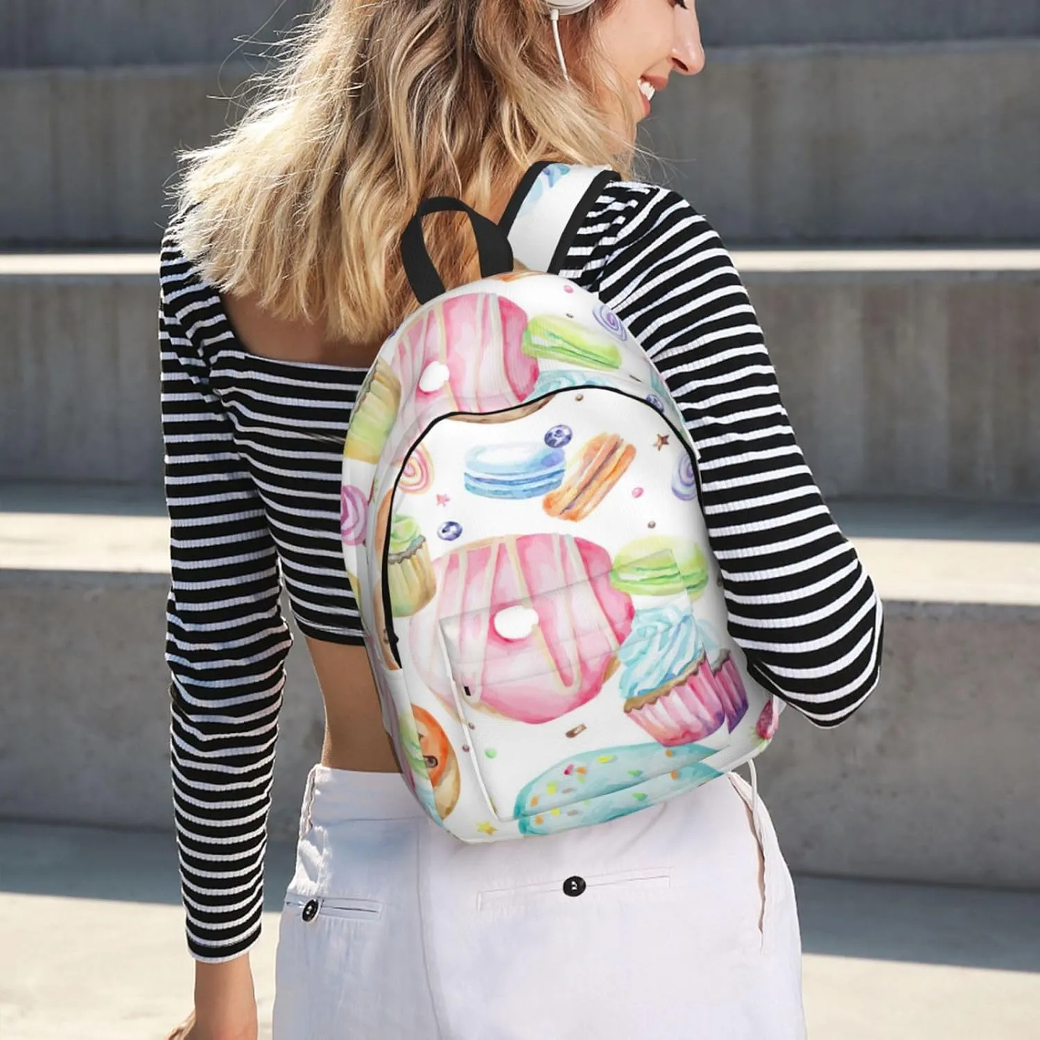 Cupcakes Donuts Muffins Sugar Print Canvas Backpack Women,Mens Travel Casual Daypack Bookbag For Laptop Work Travel Hiking