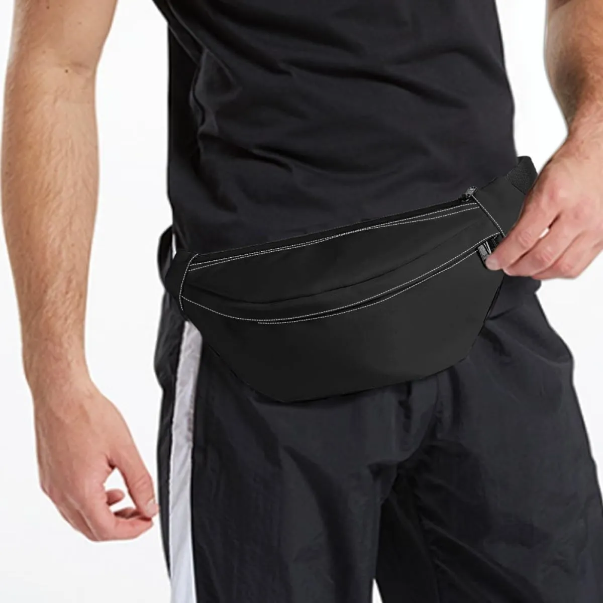 Custom Fanny Pack with Adjustable Belt, Personalized Add Your Photo Text Logo, Belt Bags for Travel Hiking Sports Running, Adult Unisex PureBlack