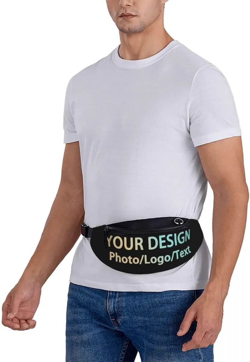 Custom Fanny Pack with Adjustable Belt, Personalized Add Your Photo Text Logo, Travel Hiking Sports Running for Waist Bag