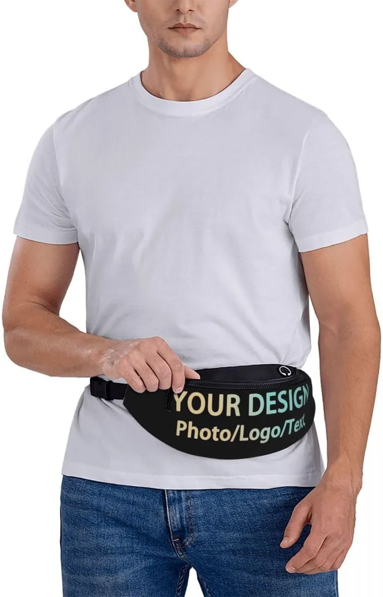 Custom Fanny Pack with Adjustable Belt, Personalized Add Your Photo Text Logo, Travel Hiking Sports Running for Waist Bag