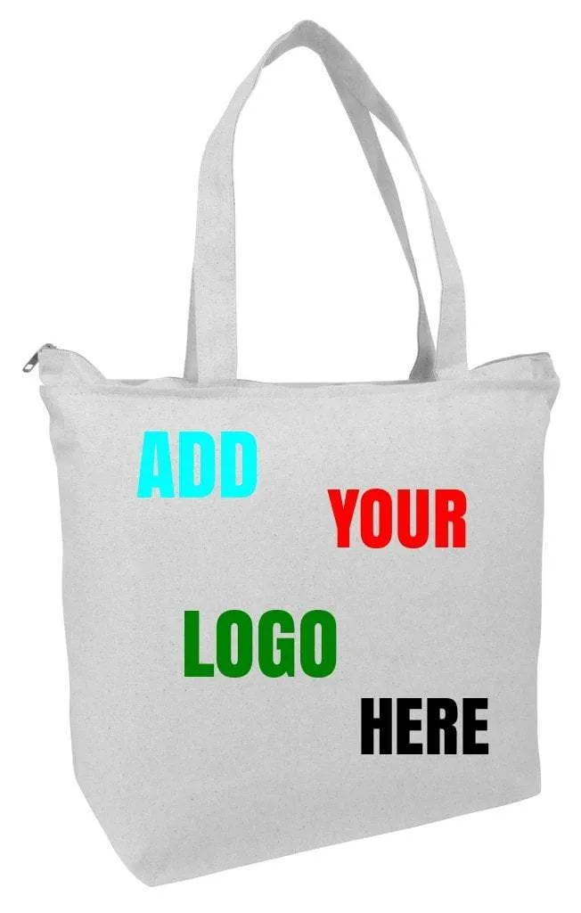 CUSTOM LONG HANDLES HEAVY ZIPPERED CANVAS TOTE BAG