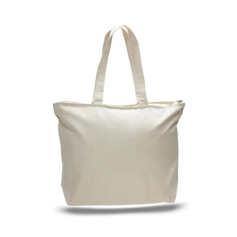CUSTOM LONG HANDLES HEAVY ZIPPERED CANVAS TOTE BAG