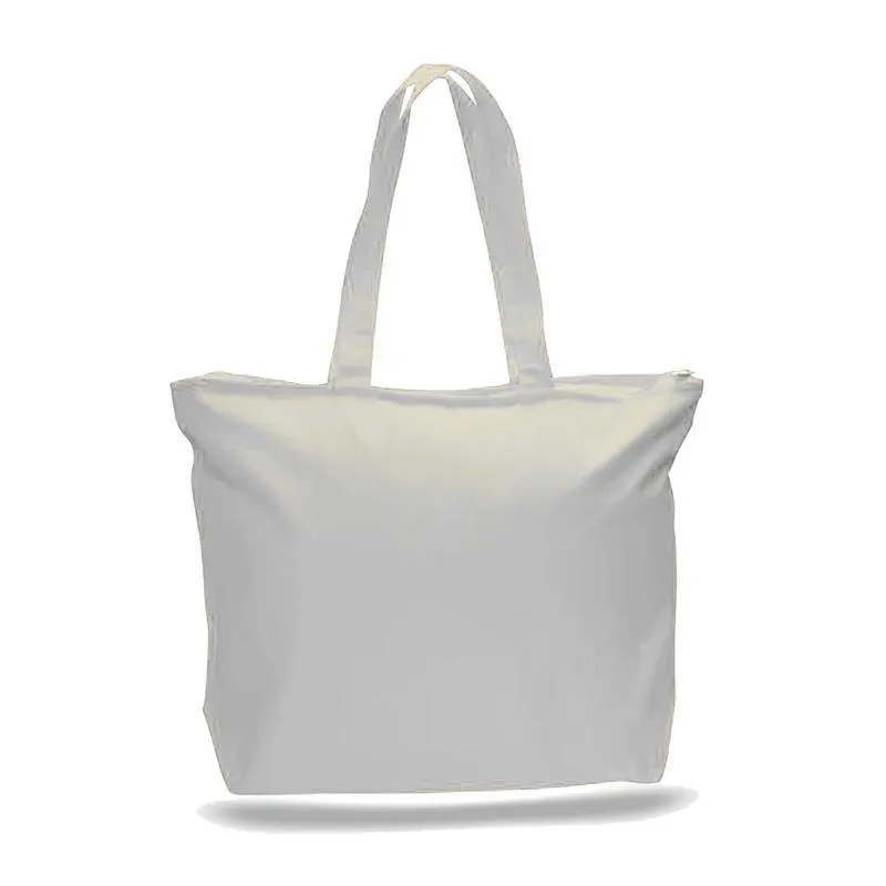 CUSTOM LONG HANDLES HEAVY ZIPPERED CANVAS TOTE BAG