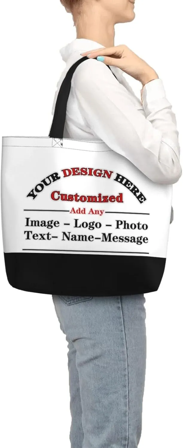 Custom Personalized Tote Bag With Your Team Logo Text Image Custom Bags For Work Travel Shopping Women Shoulder Handbag