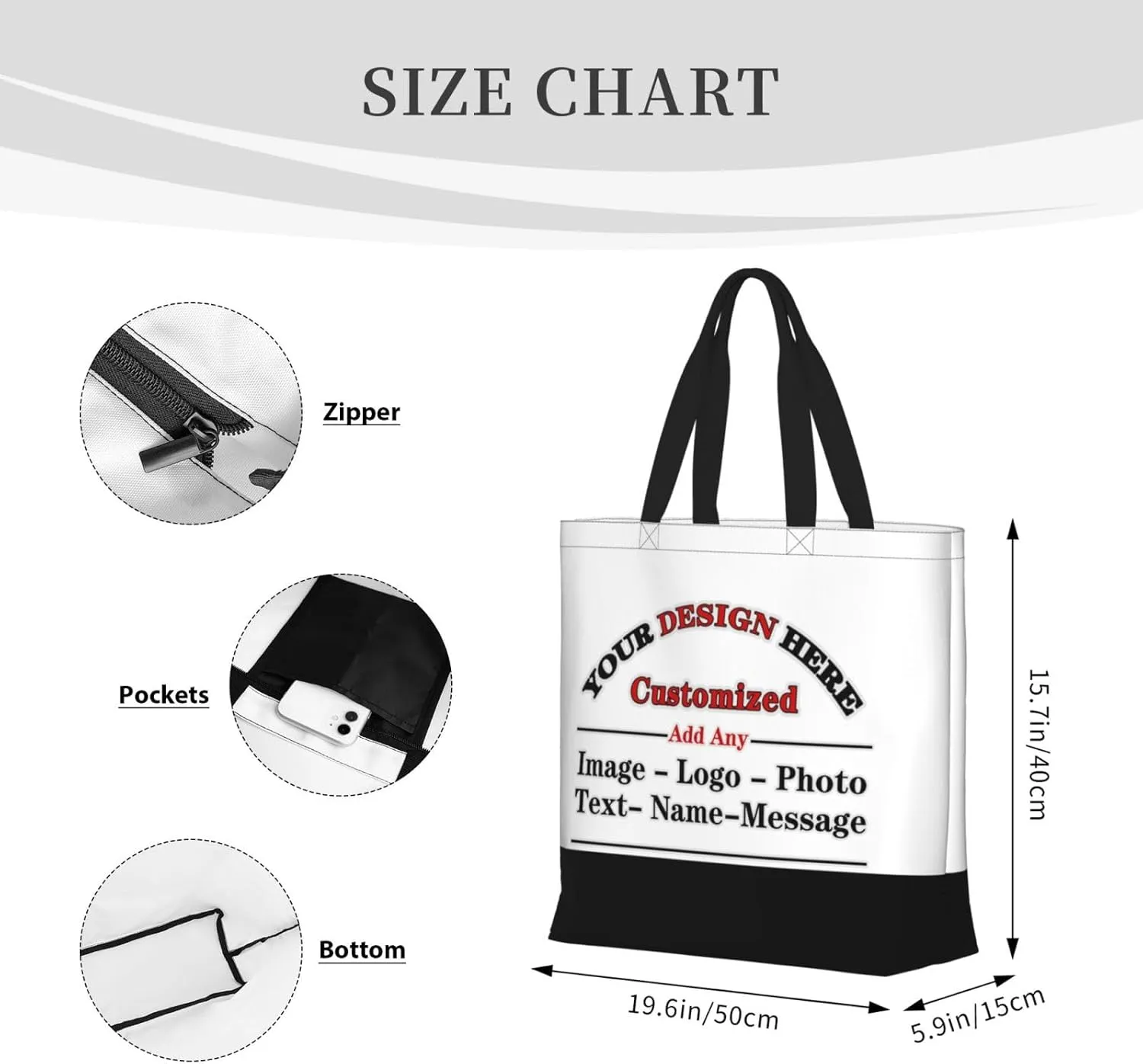 Custom Personalized Tote Bag With Your Team Logo Text Image Custom Bags For Work Travel Shopping Women Shoulder Handbag