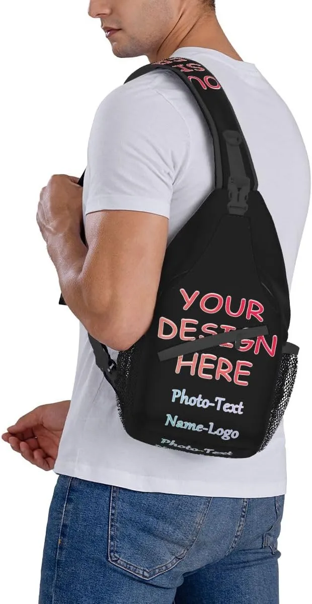 Custom Sling Bag Hiking Daypack Personalized Chest Bag with Design Your Photo Name Logo, Full Frame Printing Leisure Sports Outdoor Custom Bag For Adult Backpack