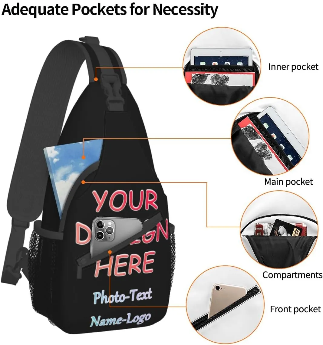 Custom Sling Bag Hiking Daypack Personalized Chest Bag with Design Your Photo Name Logo, Full Frame Printing Leisure Sports Outdoor Custom Bag For Adult Backpack