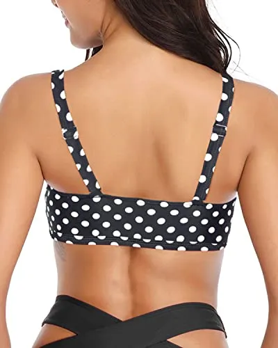 Cute Bowknot Pattern Ruffle Flounce Swimsuit Top-Black Dot