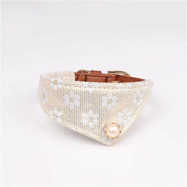 Cute Bowknot Pets Dog Collars - Floral Print, Adjustable PU Leather, Matching Leash