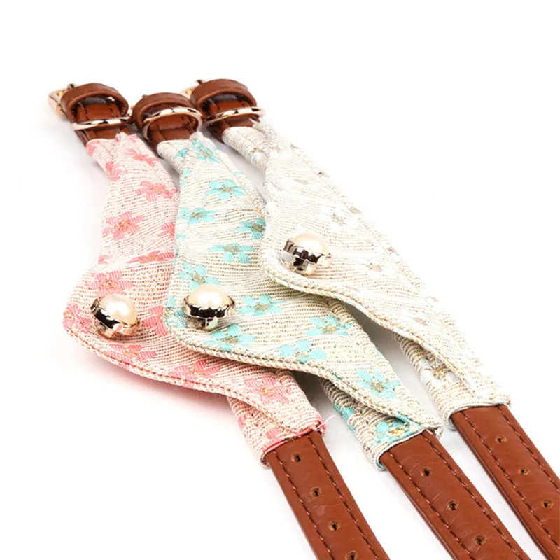 Cute Bowknot Pets Dog Collars - Floral Print, Adjustable PU Leather, Matching Leash