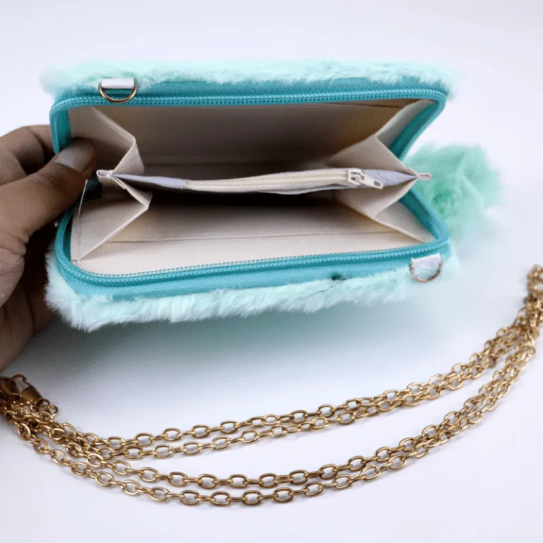 Cute Fluffy Cat Soft Plush Chain Shoulder Bag Wallet #111