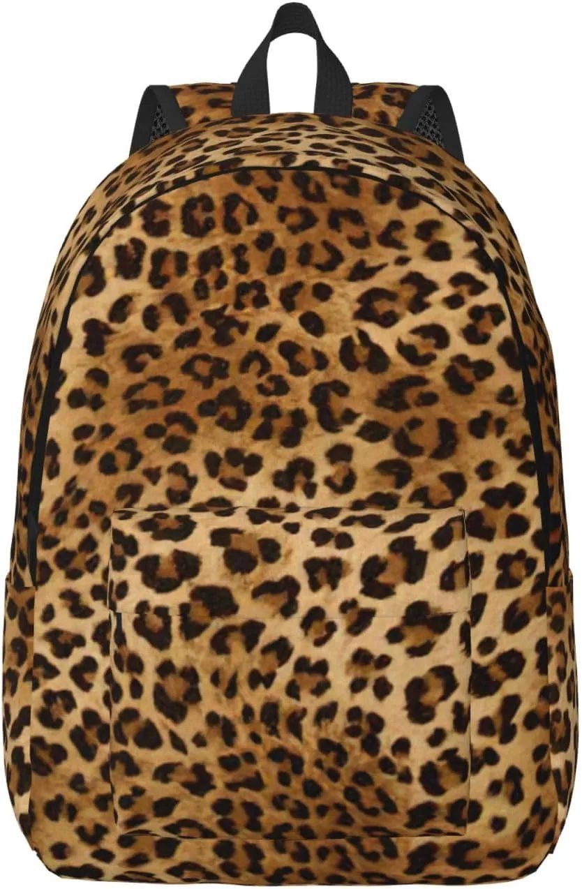 Cute Leopard Print Canvas Backpack Women,Mens Travel Casual Daypack Bookbag For Laptop Work Travel Hiking