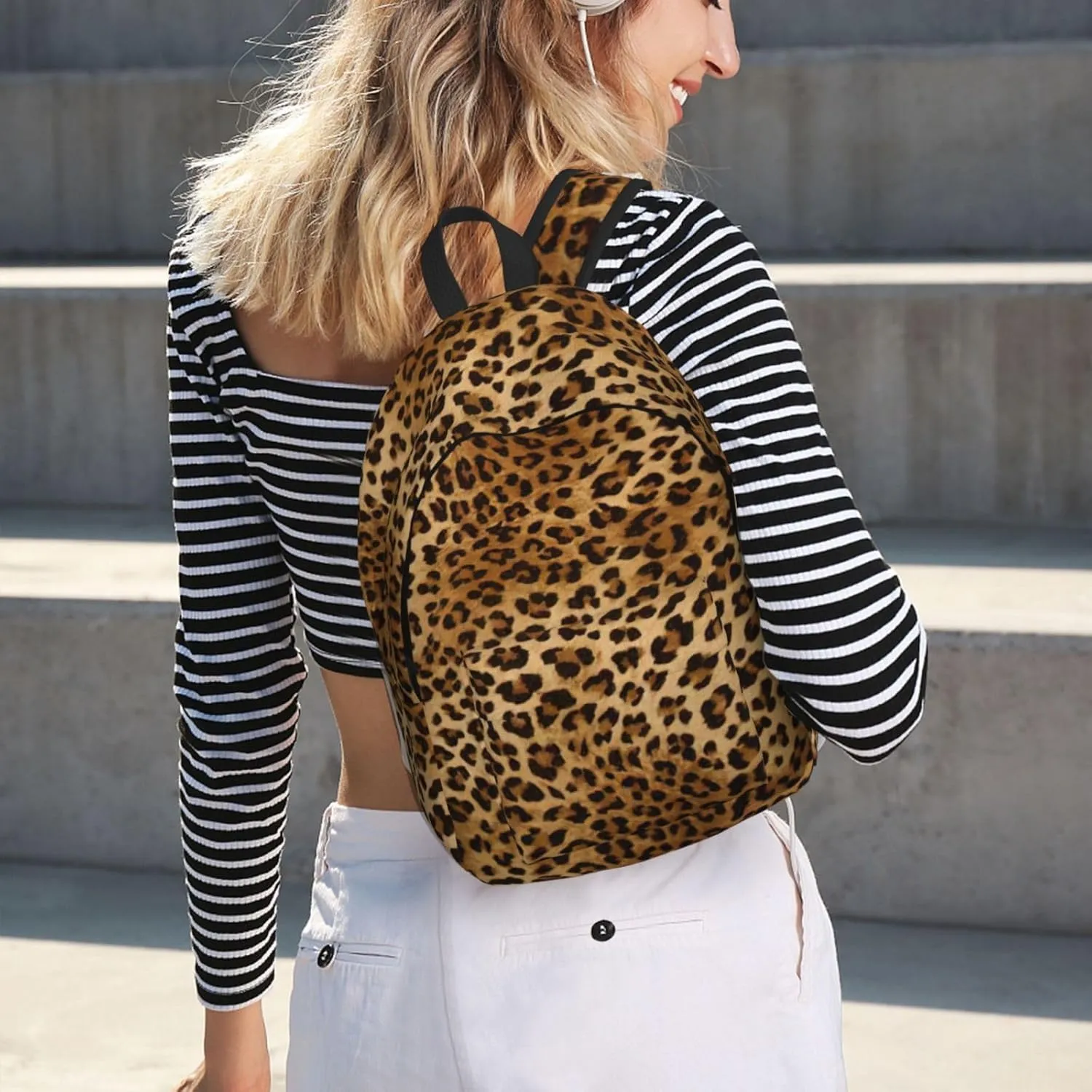 Cute Leopard Print Canvas Backpack Women,Mens Travel Casual Daypack Bookbag For Laptop Work Travel Hiking