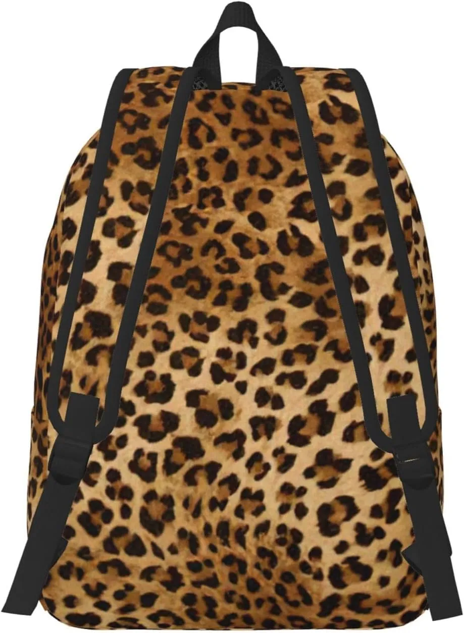 Cute Leopard Print Canvas Backpack Women,Mens Travel Casual Daypack Bookbag For Laptop Work Travel Hiking