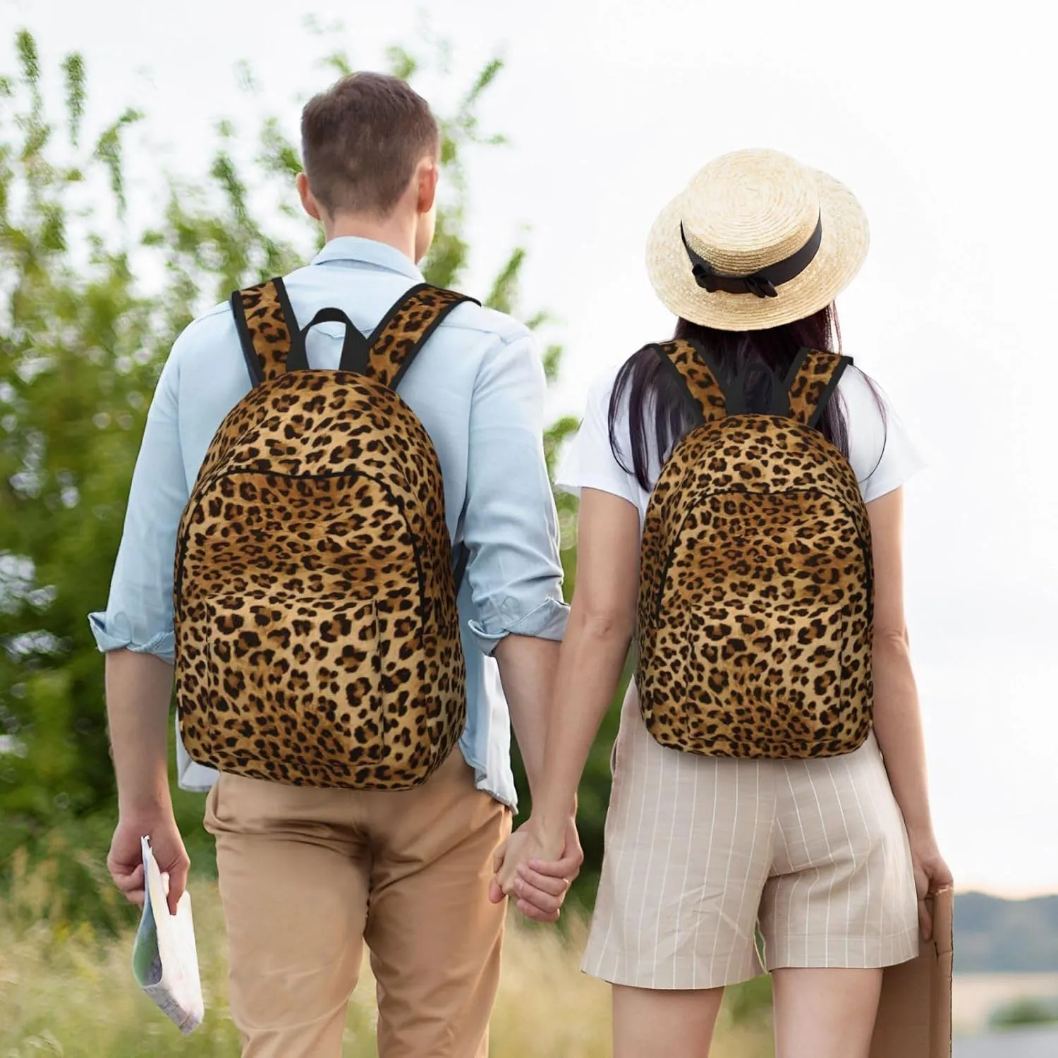 Cute Leopard Print Canvas Backpack Women,Mens Travel Casual Daypack Bookbag For Laptop Work Travel Hiking