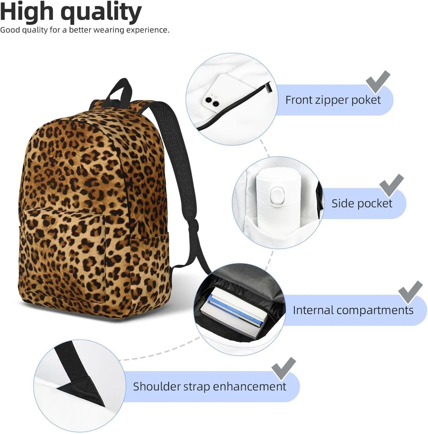 Cute Leopard Print Canvas Backpack Women,Mens Travel Casual Daypack Bookbag For Laptop Work Travel Hiking