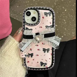 Cute Phone Cases for iPhone 15, 14, 13, 12, and 11 Pro - 3D Bowknot, Leather Cover- TSP456