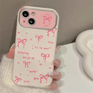 Cute Phone Cases for iPhone 15, 14, 13, 12, or 11 Pro Max - Pink Bowknot & Mini Pearls - TSP458