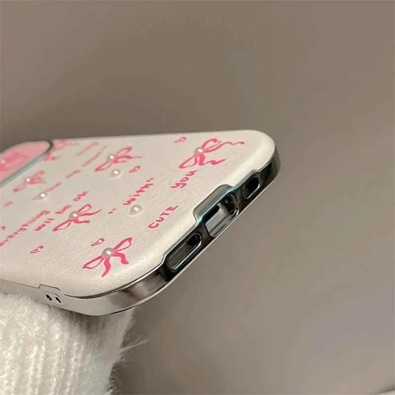 Cute Phone Cases for iPhone 15, 14, 13, 12, or 11 Pro Max - Pink Bowknot & Mini Pearls - TSP458