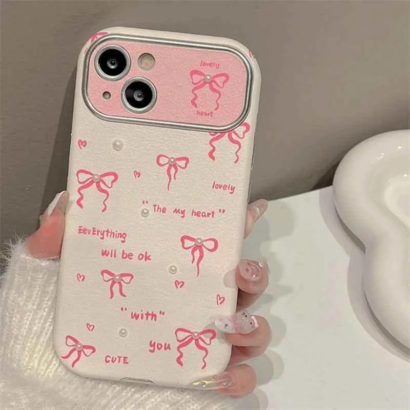 Cute Phone Cases for iPhone 15, 14, 13, 12, or 11 Pro Max - Pink Bowknot & Mini Pearls - TSP458