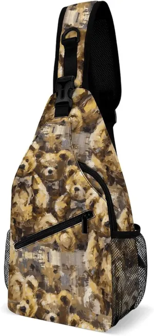 Cute Teddy Bear Doll Fashion Sling Bag Backpack Crossbody Shoulder Chest Bags Hiking Daypack