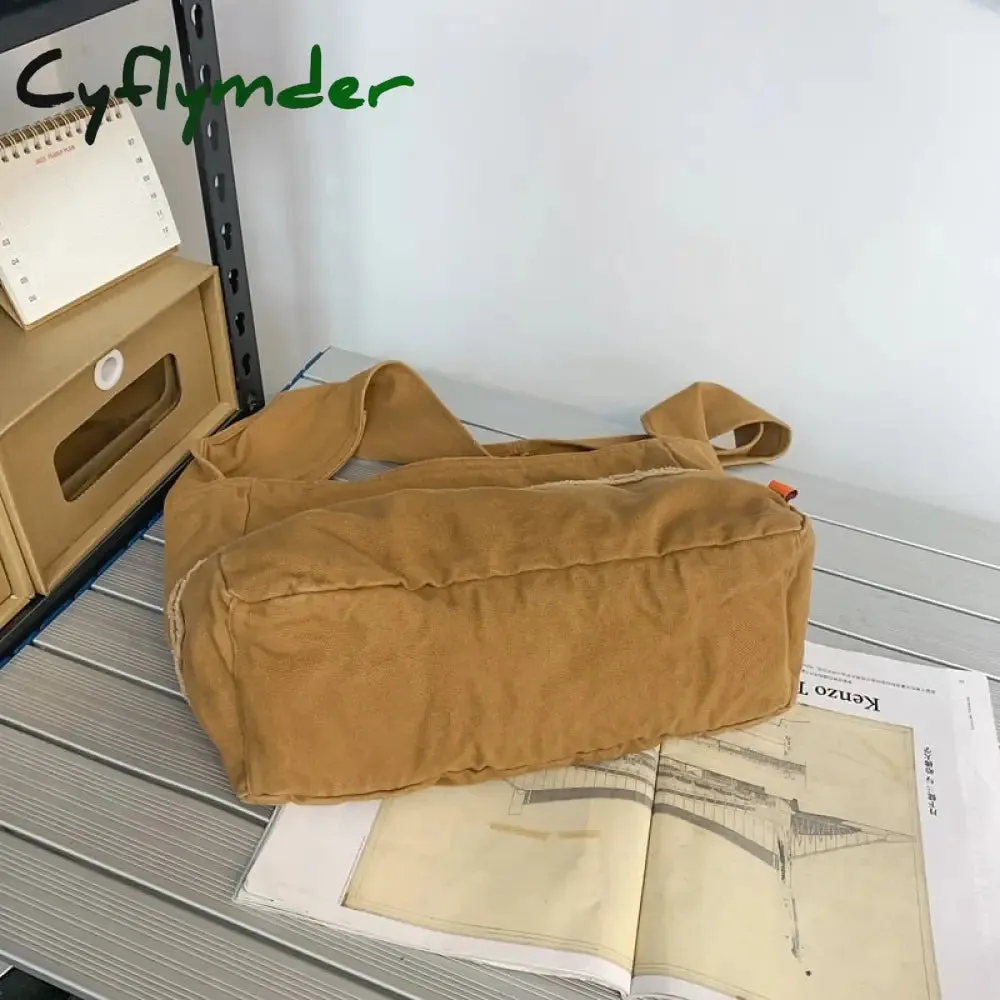 Cyflymder Fashion Ladies Messenger Bag Large Capacity Shopping Bag Unisex Canvas Student Shoulder Bag Solid Color Handbag Women