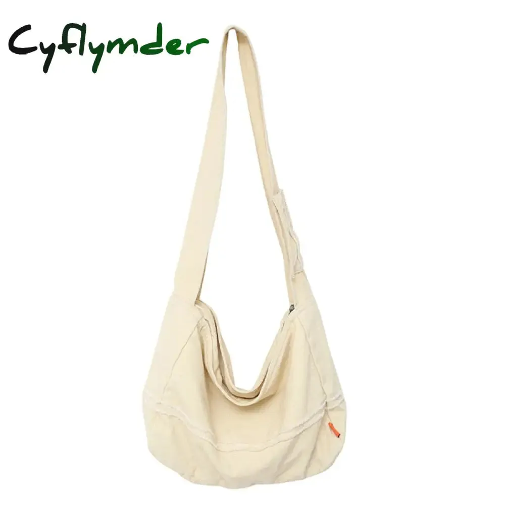 Cyflymder Fashion Ladies Messenger Bag Large Capacity Shopping Bag Unisex Canvas Student Shoulder Bag Solid Color Handbag Women