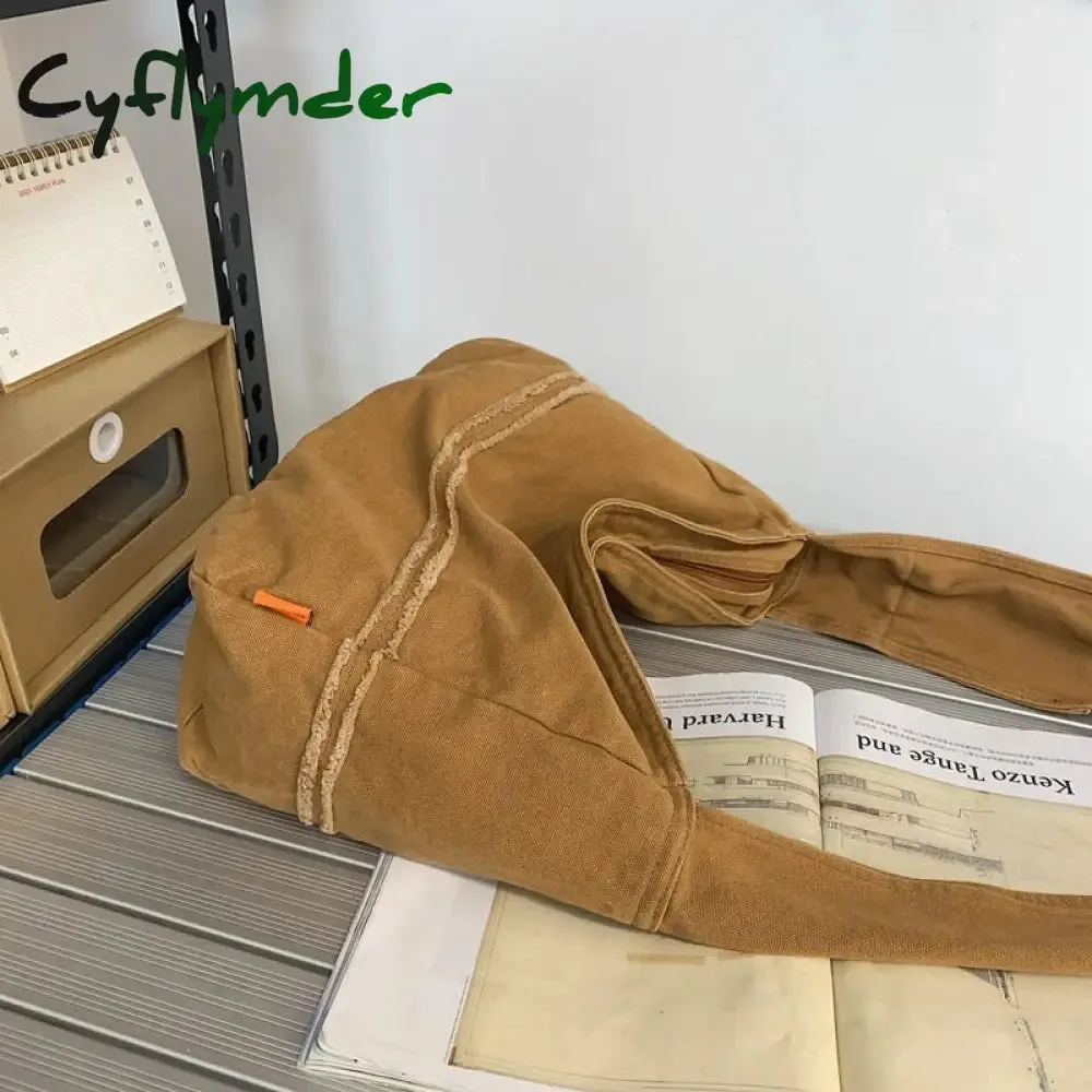 Cyflymder Fashion Ladies Messenger Bag Large Capacity Shopping Bag Unisex Canvas Student Shoulder Bag Solid Color Handbag Women