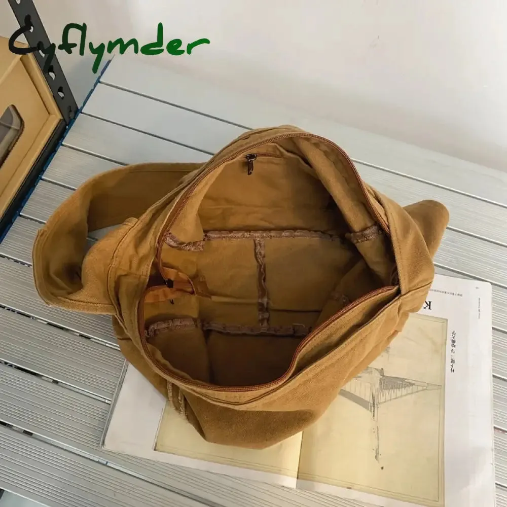 Cyflymder Fashion Ladies Messenger Bag Large Capacity Shopping Bag Unisex Canvas Student Shoulder Bag Solid Color Handbag Women