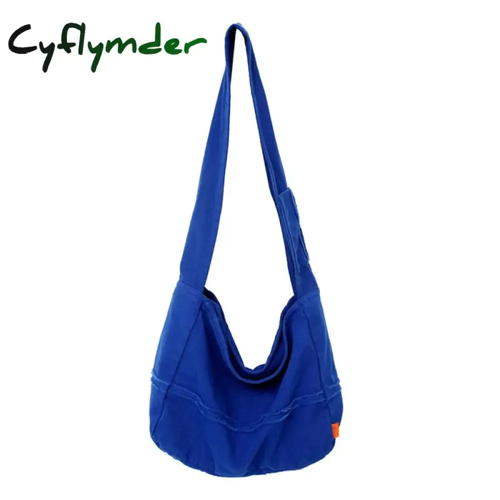 Cyflymder Fashion Ladies Messenger Bag Large Capacity Shopping Bag Unisex Canvas Student Shoulder Bag Solid Color Handbag Women