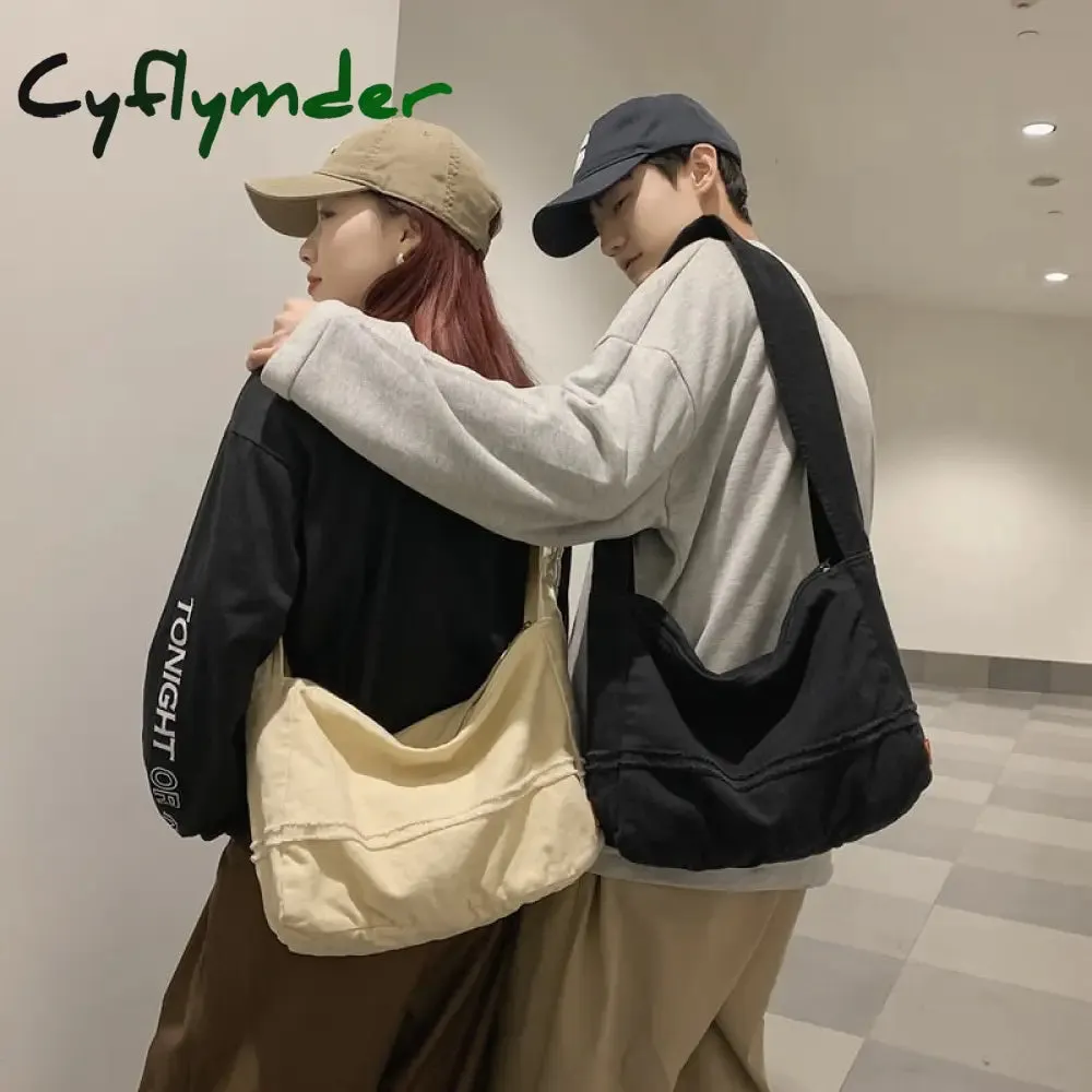 Cyflymder Fashion Ladies Messenger Bag Large Capacity Shopping Bag Unisex Canvas Student Shoulder Bag Solid Color Handbag Women
