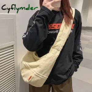 Cyflymder Fashion Ladies Messenger Bag Large Capacity Shopping Bag Unisex Canvas Student Shoulder Bag Solid Color Handbag Women