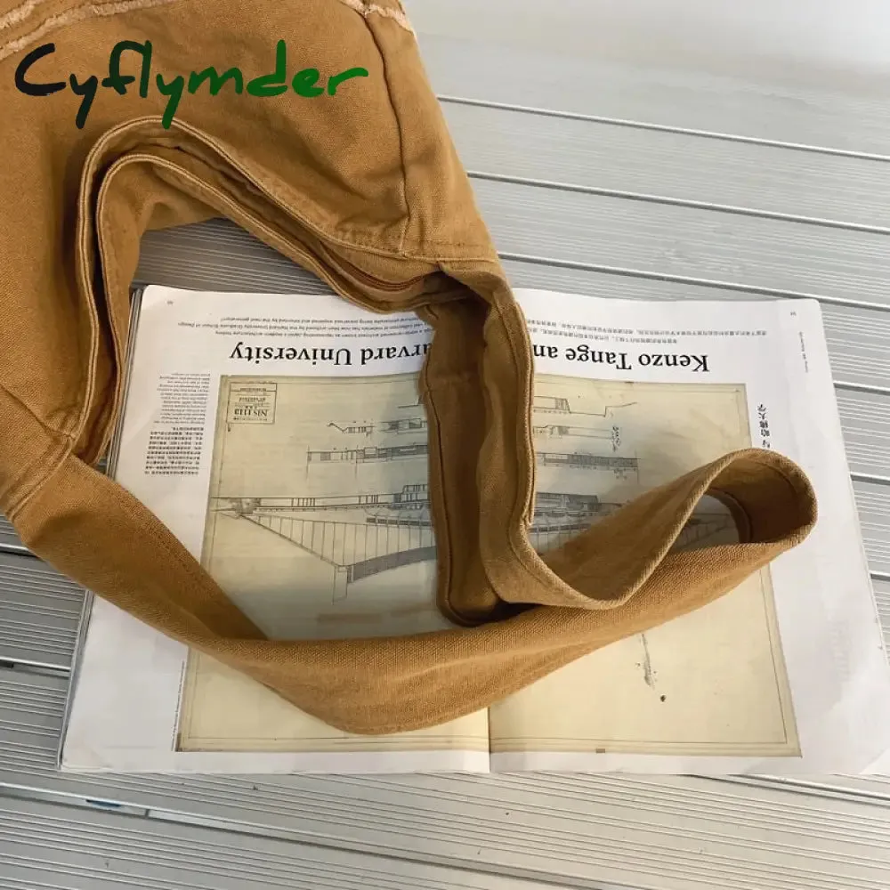 Cyflymder Fashion Ladies Messenger Bag Large Capacity Shopping Bag Unisex Canvas Student Shoulder Bag Solid Color Handbag Women