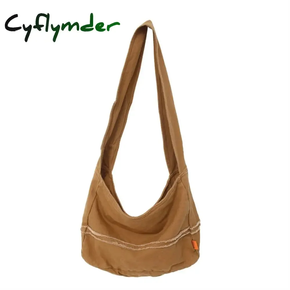 Cyflymder Fashion Ladies Messenger Bag Large Capacity Shopping Bag Unisex Canvas Student Shoulder Bag Solid Color Handbag Women